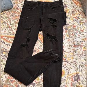 WORN ONCE American eagle super high rise jegging with destruction